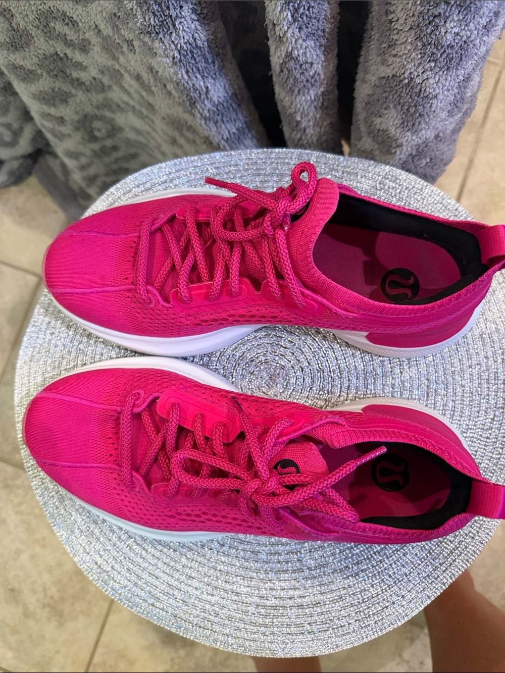 lululemon athletica Women's Bright Pink Knit Lace-Up Sneakers - Picture 3 of 5